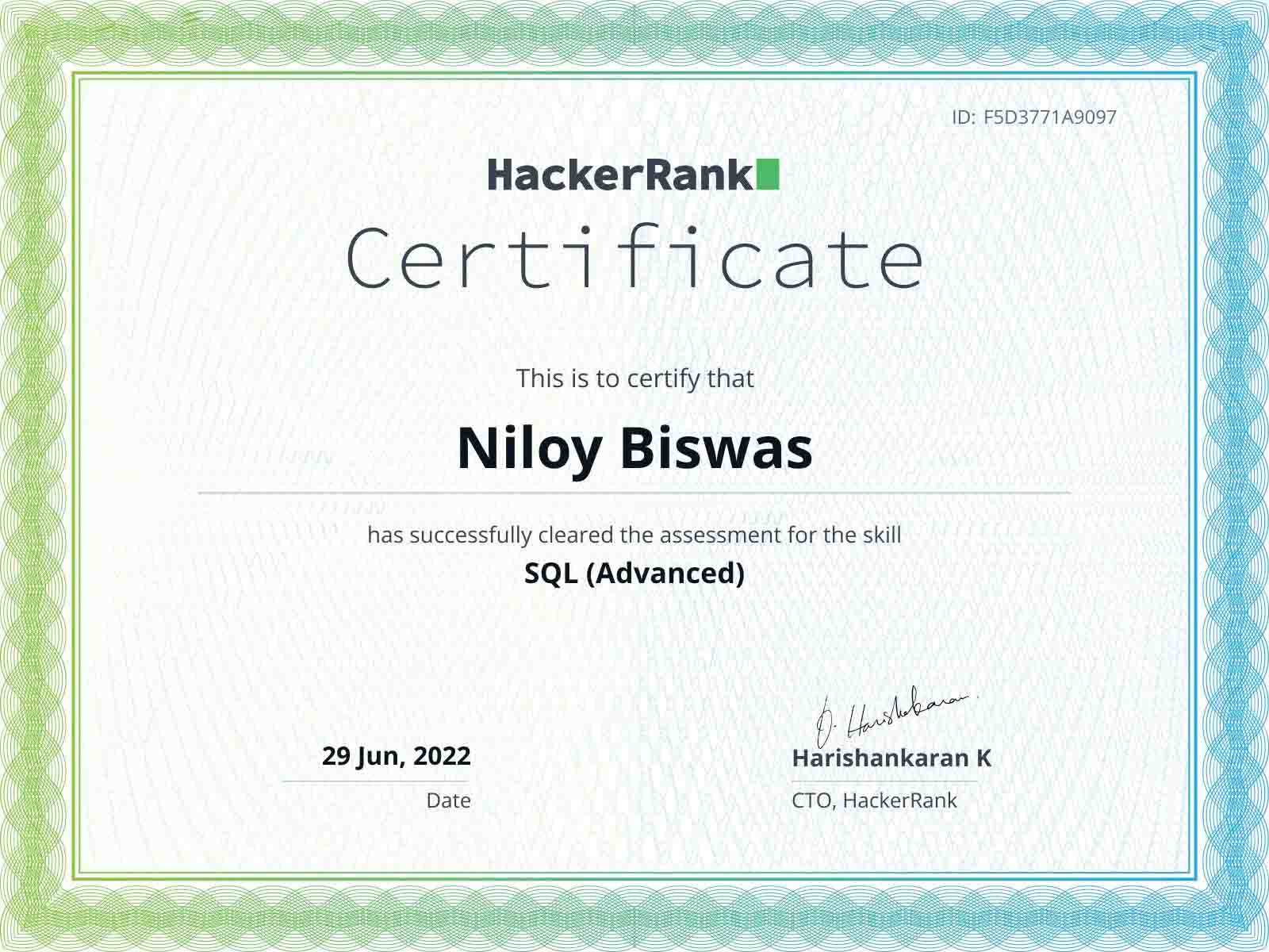 SQL Advanced Certificate